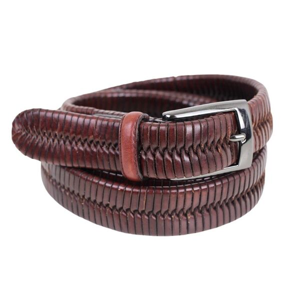CLASSIC BRAIDED BROWN GENUINE LEATHER 1 1/8"Wd CASUAL DRESS MEN BELT Sz 42 (30D - Picture 2 of 11